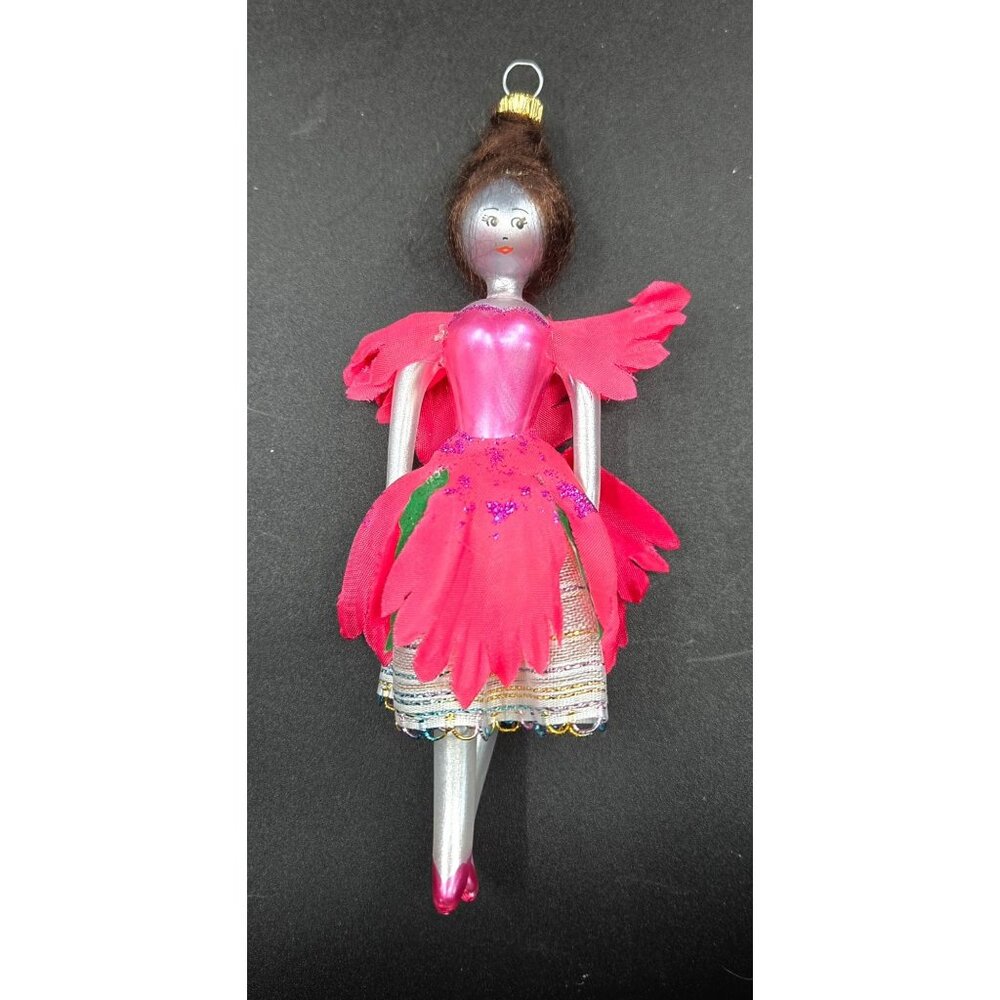 Vintage Decarlini blown glass pink ballerina ornament brunette, Italy